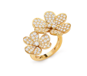 Diamond-studded double clover ring