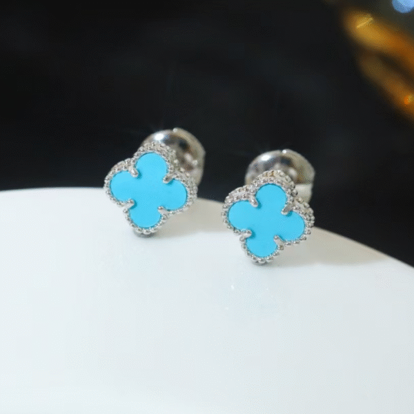 Mini Four-Leaf Clover Green Turquoise Earrings
