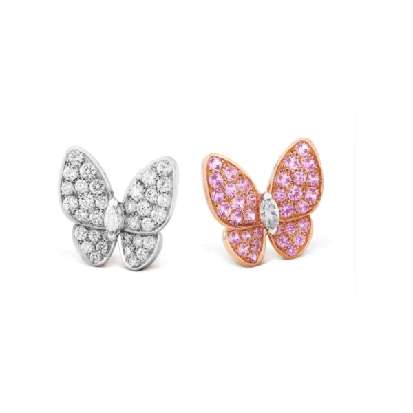 Two butterfly earrings (white + red)
