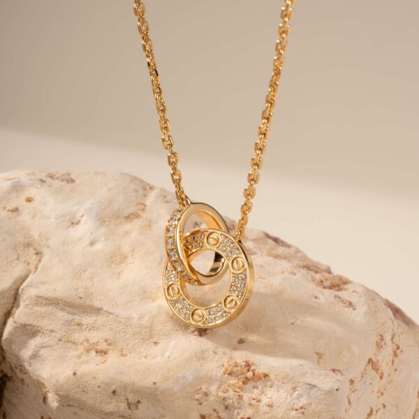 Double-ring full-cut diamond necklace
