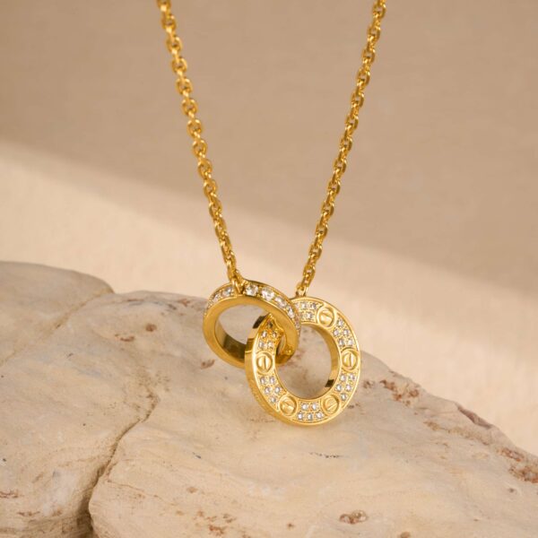 Double-ring full-cut diamond necklace