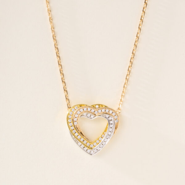 Trinity Heart-shaped Triple-Colored Full-Diamond Small Necklace