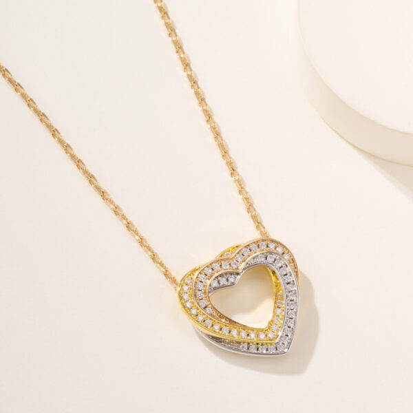 Trinity Heart-shaped Triple-Colored Full-Diamond Small Necklace