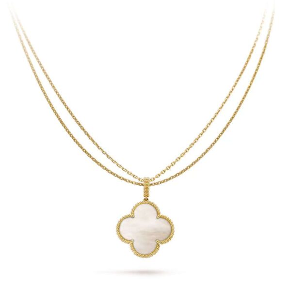 Alhambra Four-Leaf Clover White Larchid Gem Large Necklace