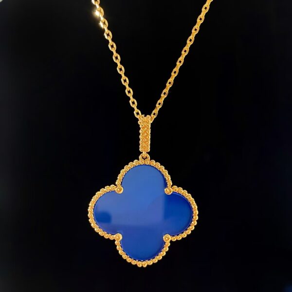 Alhambra Four-Leaf Clover Blue Chalcedony Large Necklace