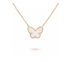 Single flower medium-sized white mother-of-pearl butterfly necklace
