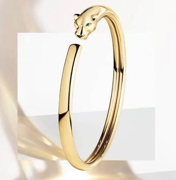 Leopard opens an elastic bracelet without a buckle.