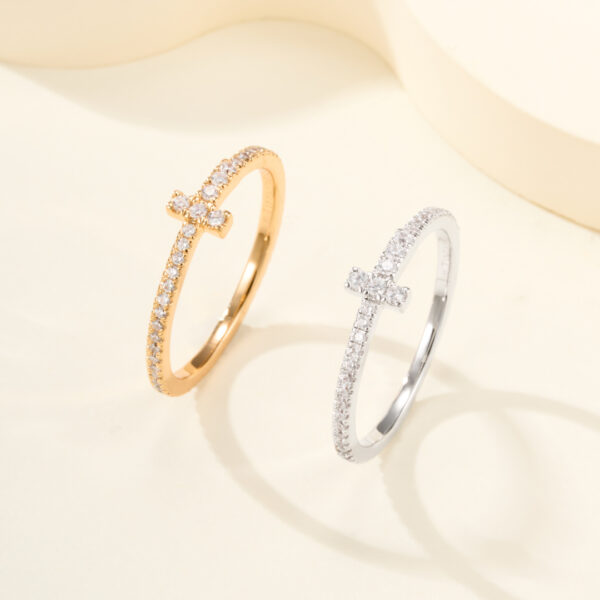 T-shaped full-cut diamond silver ring