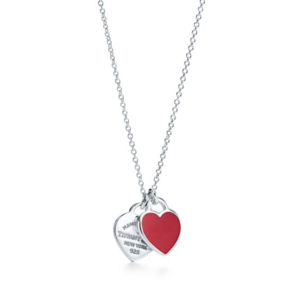 Double Heart Tag Mini Enamel Necklace
