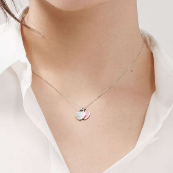 Double Heart Tag Mini Enamel Necklace