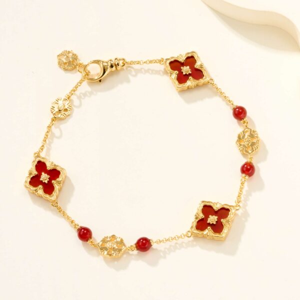 Opera Series Three Flowers Red Jadeite Bracelet (Small Size)