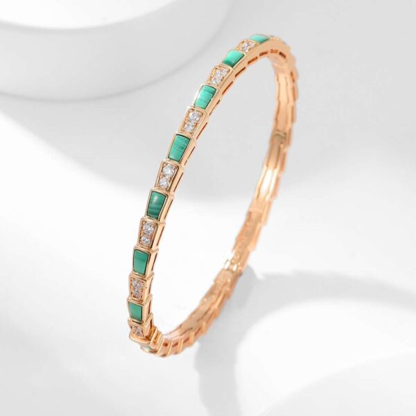 Snake bone interlocked malachite bracelet