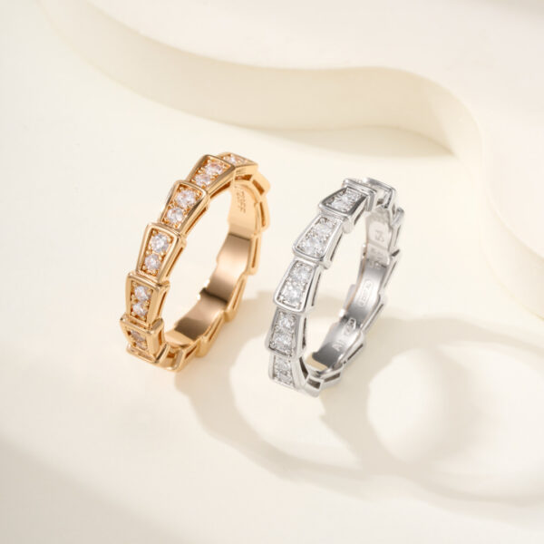 Narrow band full diamond snake ring