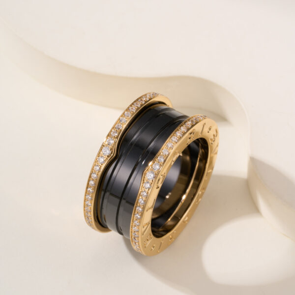 Classic wide-width black ceramic bezel-set diamond ring